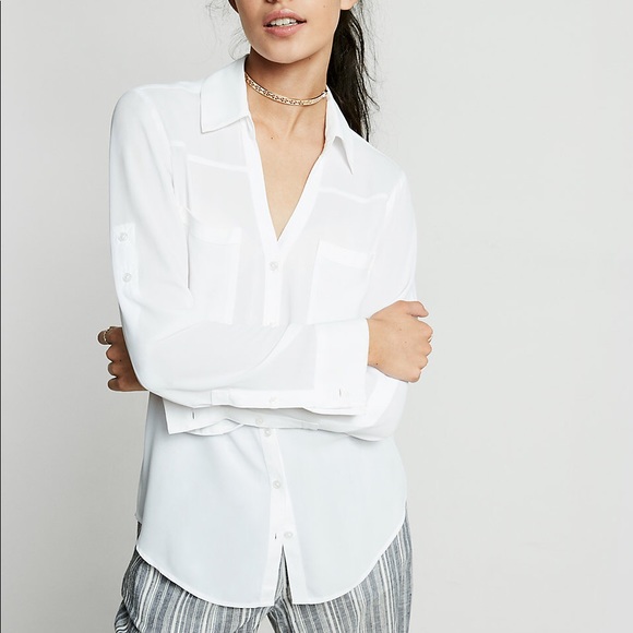 Express Tops - White Express Slim Fit Portofino Shirt